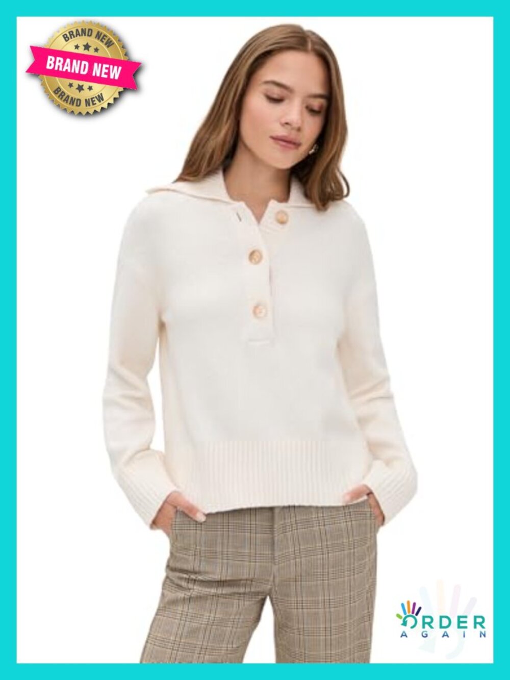 Cotton Blend Long Sleeve Polo Sweater with Dropped Shoulders
